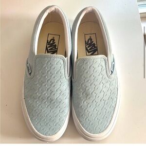 Vans Sky Blue Slip-On Shoes Embossed Houndstooth Winter Sky / Blue